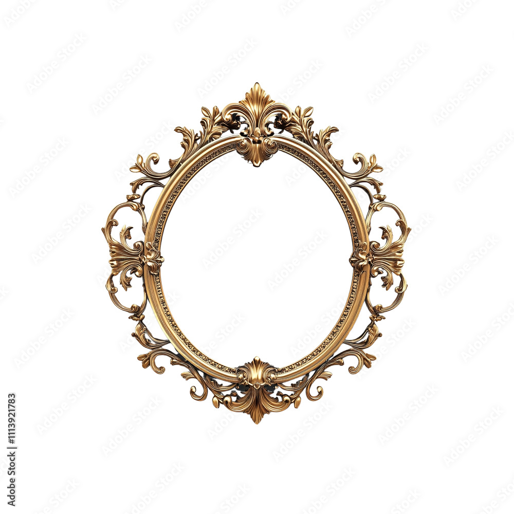 Ornate Gold Oval Frame with Baroque Design, Isolated on on white background Ornate Gold Oval Frame with Baroque Design, Isolated on on white background