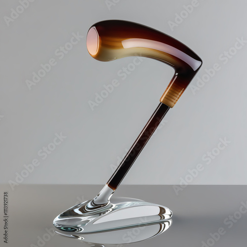 Glass sculpture of polo mallet with dark mahogany to ivory gradient, smooth glossy finish, showcasing fine craftsmanship and elegant design, generative ai photo