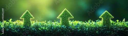 Illustration of upwardpointing arrows made of lush green grass photo