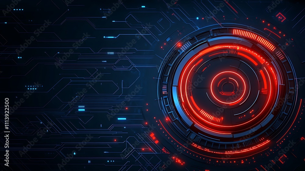 Fototapeta premium Futuristic Abstract Digital Background with Red Circular Elements and Technology Circuit Patterns