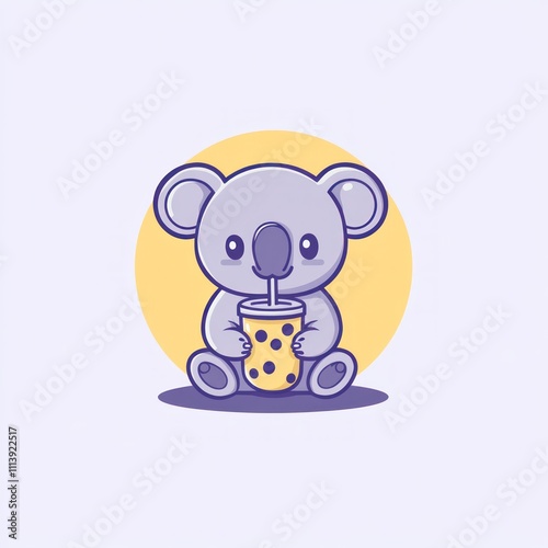 Cute koala cartoon enjoying bubble tea. photo