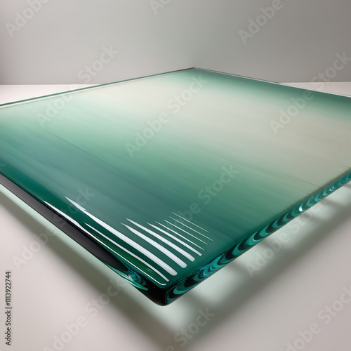 Glass sculpture of Judo mats (tatami) with green gradient, smooth glossy finish, showcasing authentic design and craftsmanship, generative ai photo