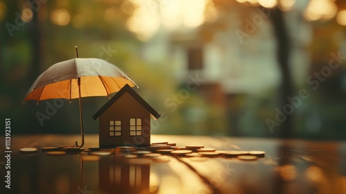 Wallpaper Mural model house under an umbrella with coins around it Torontodigital.ca