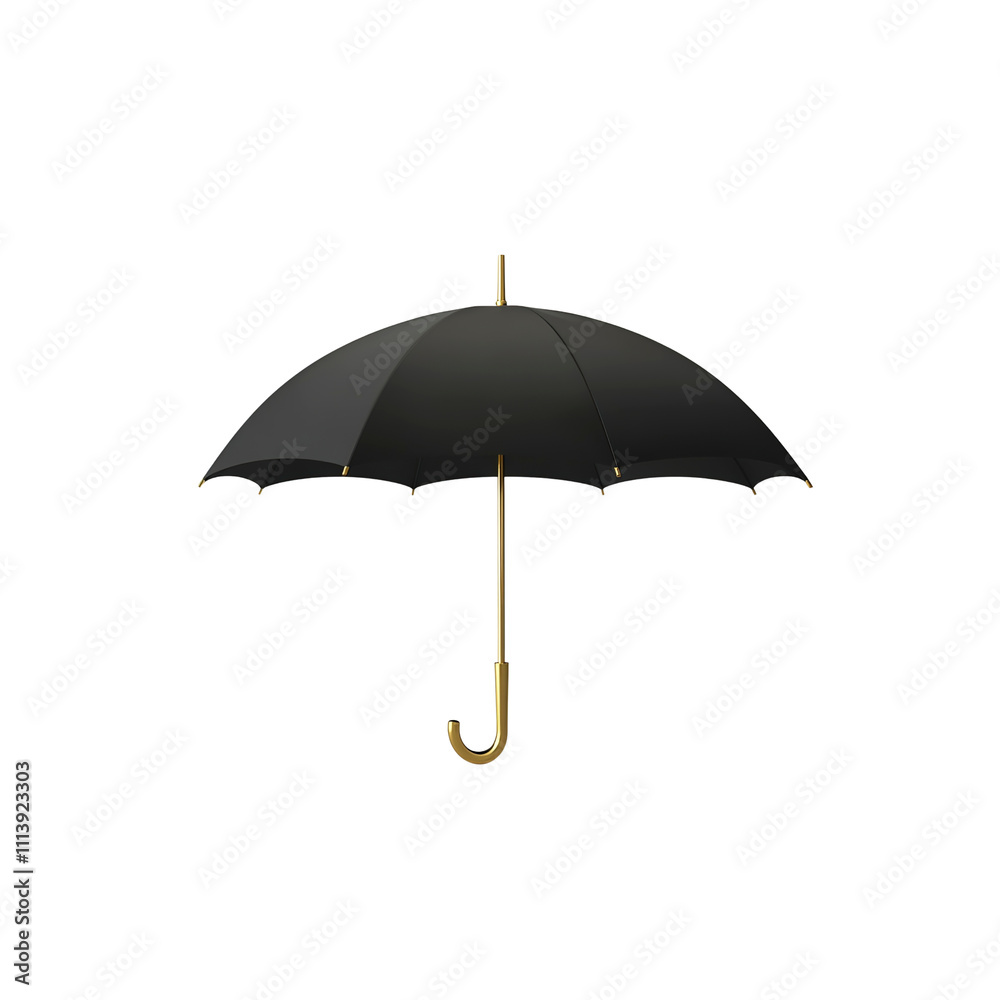 Elegant Black Umbrella with Gold Handle - Isolated on on white background Elegant Black Umbrella with Gold Handle - Isolated on on white background