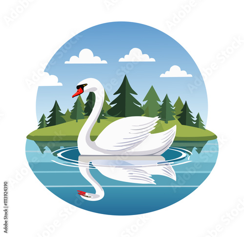 Swan Gliding Over a Glassy Lake