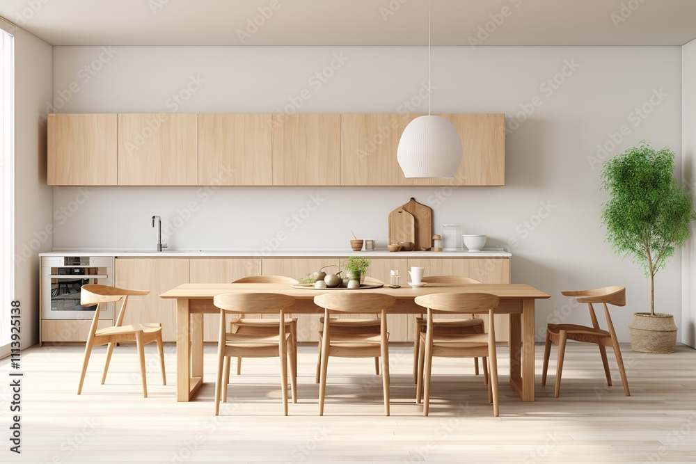 3d rendering white scandinavian style wood kitchen and dining room
3d rendering white scandinavian style wood kitchen and dining room