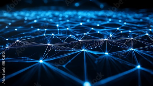 Futuristic Abstract Network Connection Blue Light Design with Dots and Lines on Dark Background