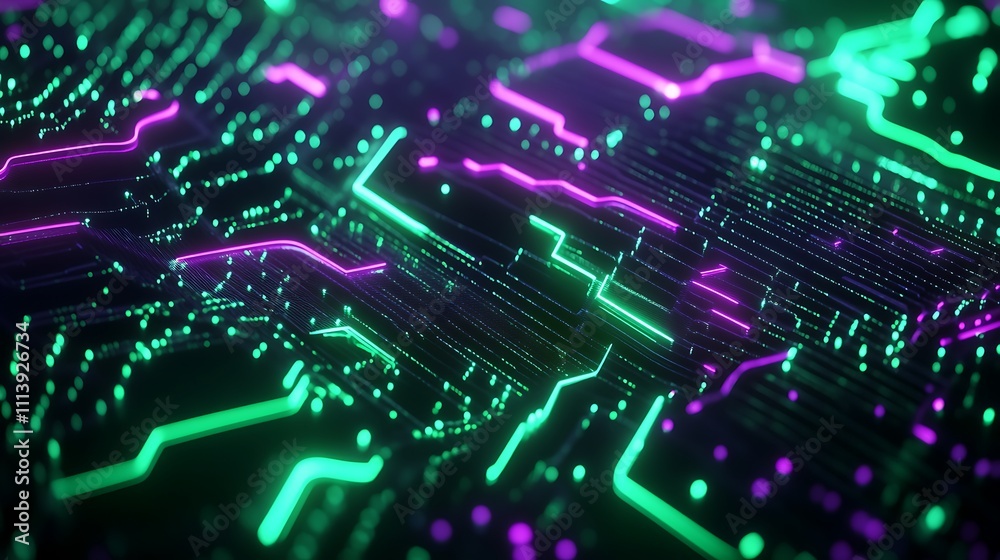 Futuristic Abstract Pattern of Neon Lines and Circuits on a Dark Background for Technology Themes Futuristic Abstract Pattern of Neon Lines and Circuits on a Dark Background for Technology Themes
