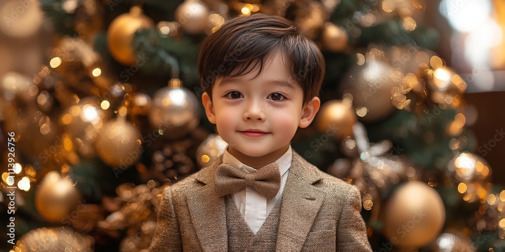 Smiling Child in Festive Holiday Living Room Smiling Child in Festive Holiday Living Room