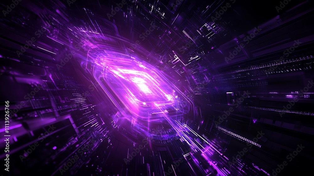 Fototapeta premium Futuristic Abstract Purple Light Burst with Dynamic Motion in Dark Environment for Digital Art Concepts