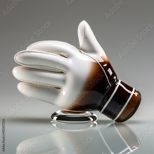 Glass sculpture of fencing gloves with white-to-brown gradient, showcasing durability, design, and craftsmanship in fencing sports, generative ai photo