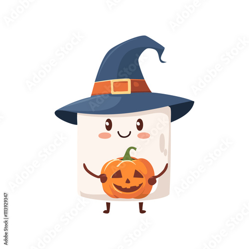 Witchy Marshmallow Holding a Pumpkin Spice Potion