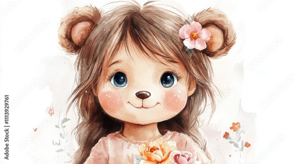 Fototapeta premium Cute Child in Bear Costume Illustration