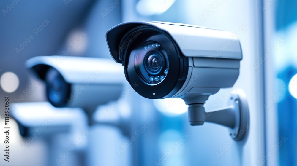 Security cameras monitoring an indoor environment for surveillance purposes. Security cameras monitoring an indoor environment for surveillance purposes.