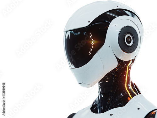 a white and black robot with a black helmet