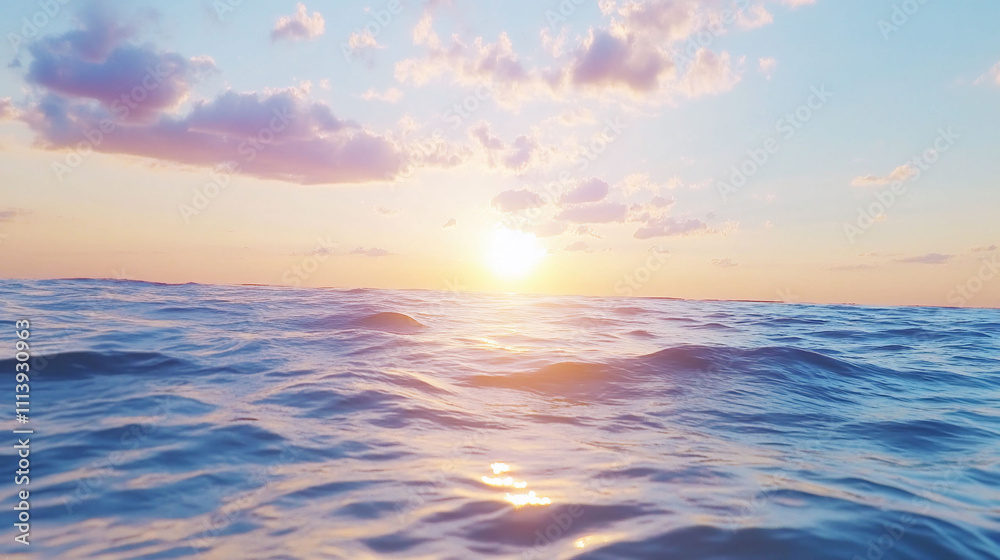 Serene ocean view at sunset with gentle waves and colorful sky. Serene ocean view at sunset with gentle waves and colorful sky.