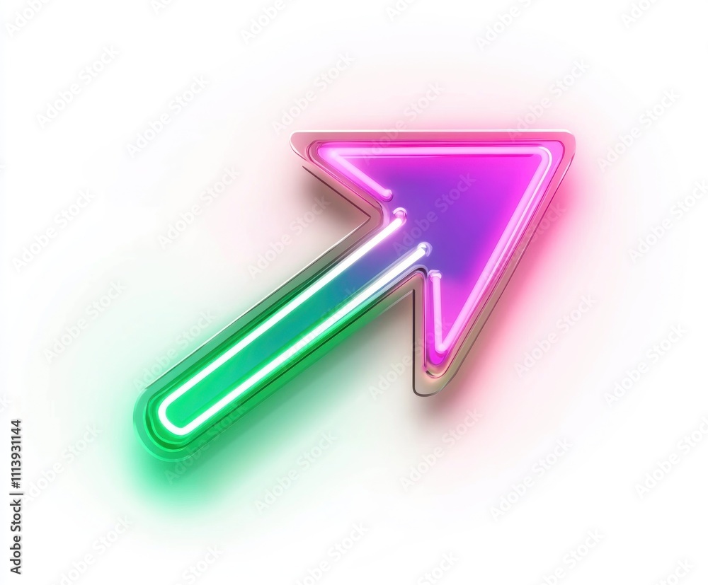 Neon arrow pointing diagonally upward. Neon arrow pointing diagonally upward.