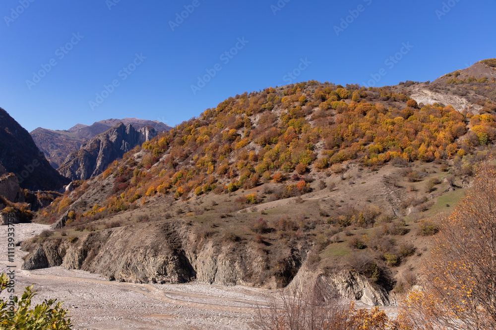 Fototapeta premium Winding river in the village of Lahij.