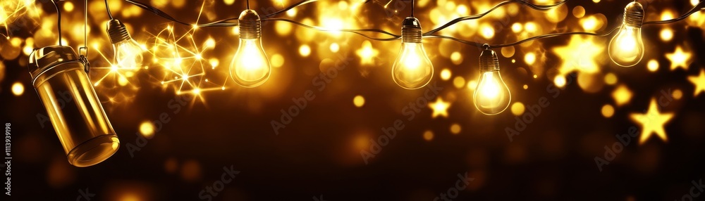 Cozy and Magical Christmas Lights Background with Glowing Bulbs and Stars Cozy and Magical Christmas Lights Background with Glowing Bulbs and Stars