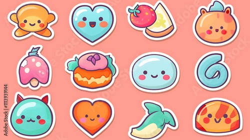 A collection of cute stickers representing friendship on a solid background