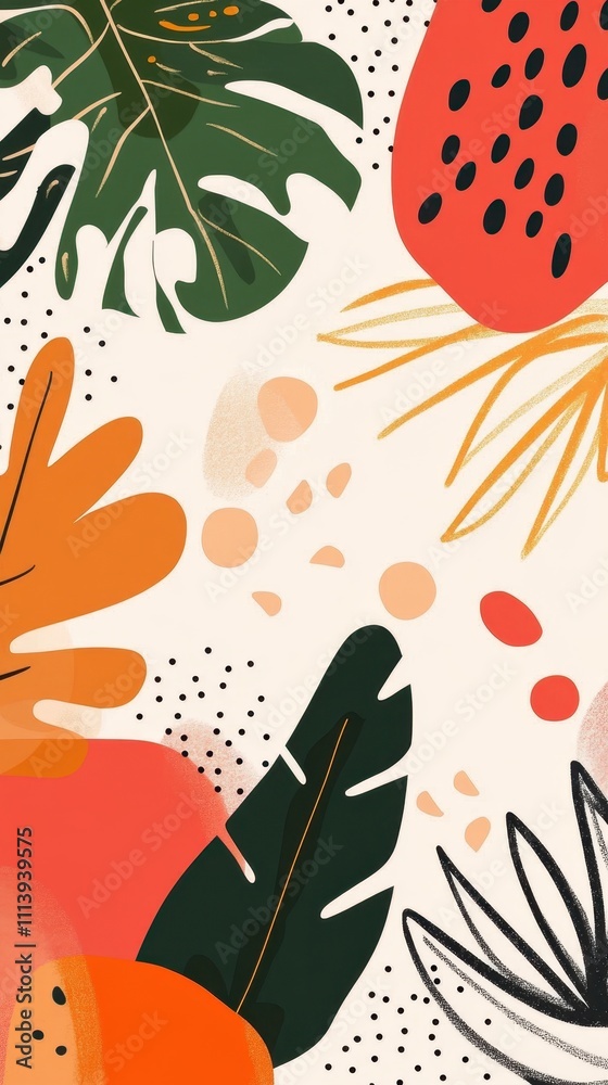 Naklejka premium Vibrant Tropical Foliage and Patterned Background