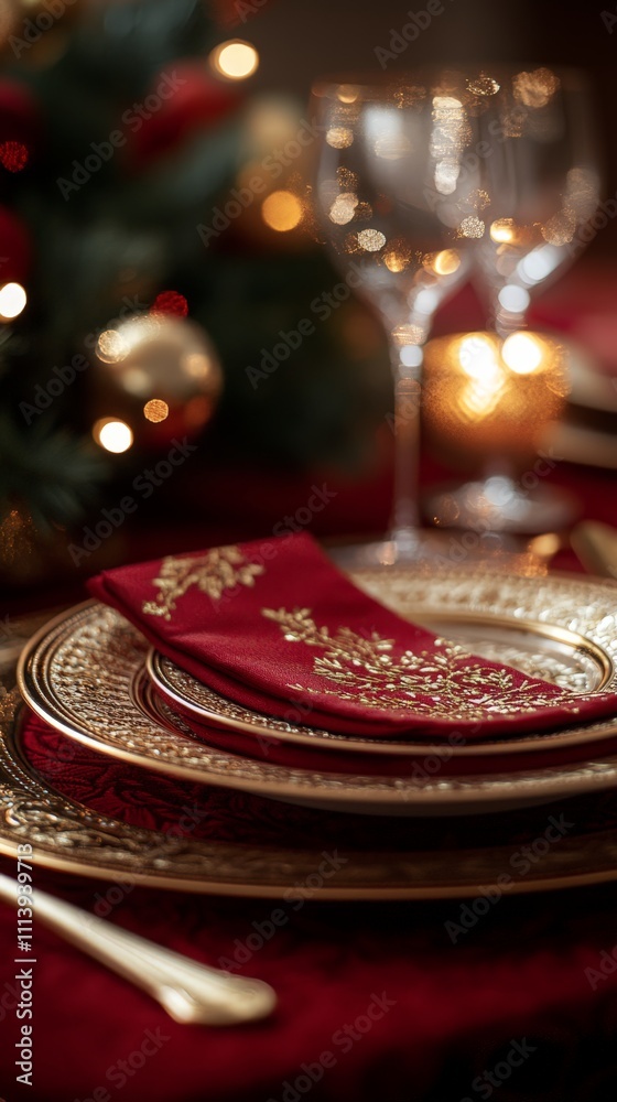Elegant Christmas Table with Red and Gold Holiday Decor Elegant Christmas Table with Red and Gold Holiday Decor