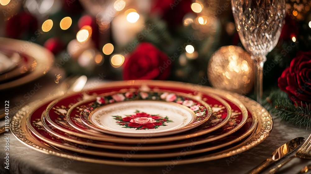 Elegant Christmas Table with Red and Gold Holiday Decor Elegant Christmas Table with Red and Gold Holiday Decor