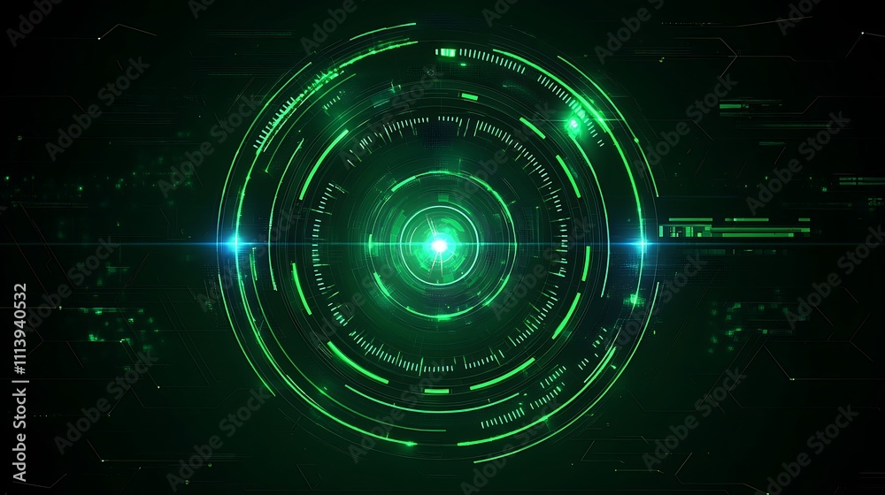 Futuristic Green Light Technology Abstract Background with Circular Patterns and Digital Elements Futuristic Green Light Technology Abstract Background with Circular Patterns and Digital Elements