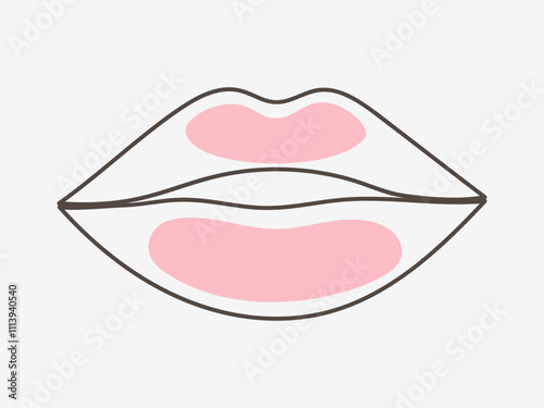 Hand drawn outlined lips in one line style. Silhouette of female lips with lipstick stains.