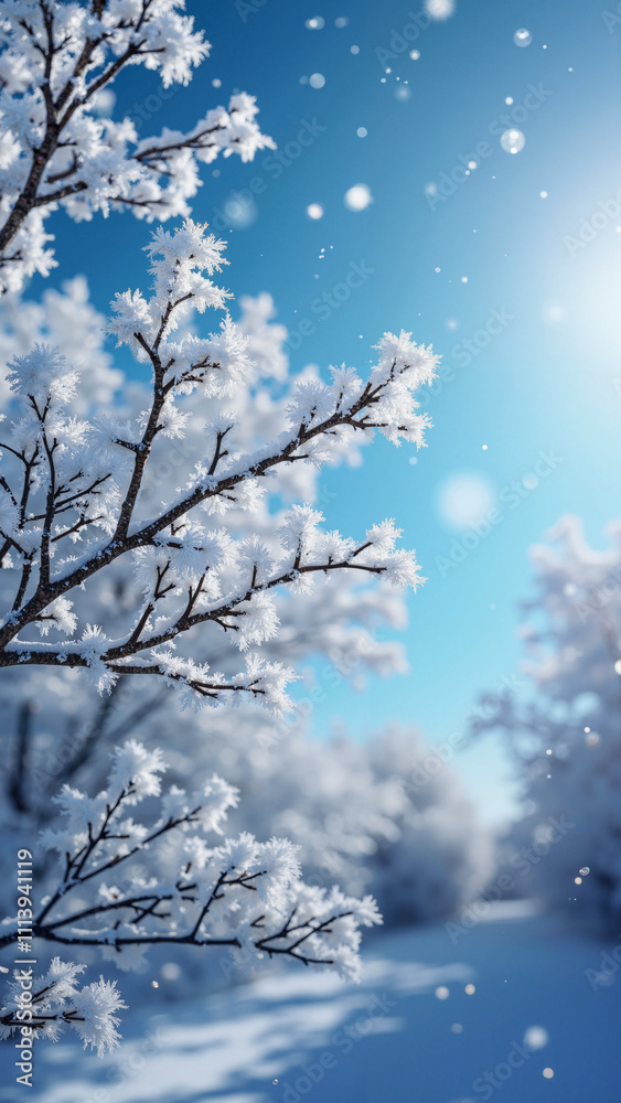 Enchanting Winter Wonderland: Frosty Branches Against Blue Sky - Perfect for Holiday Marketing and Seasonal Campaigns Enchanting Winter Wonderland: Frosty Branches Against Blue Sky - Perfect for Holiday Marketing and Seasonal Campaigns