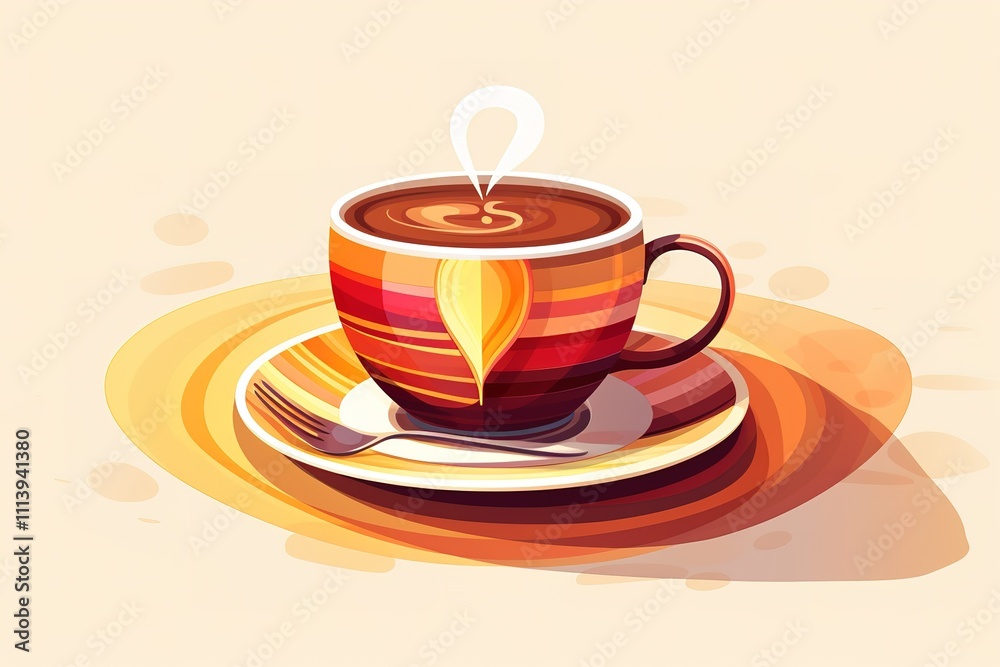 Obraz premium Cute and Kawaii Cup of Coffee Illustration 