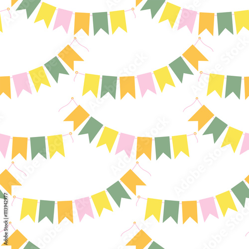 Easter Festive Pennant garland on string in trendy spring colors Seamless Pattern. Easter background