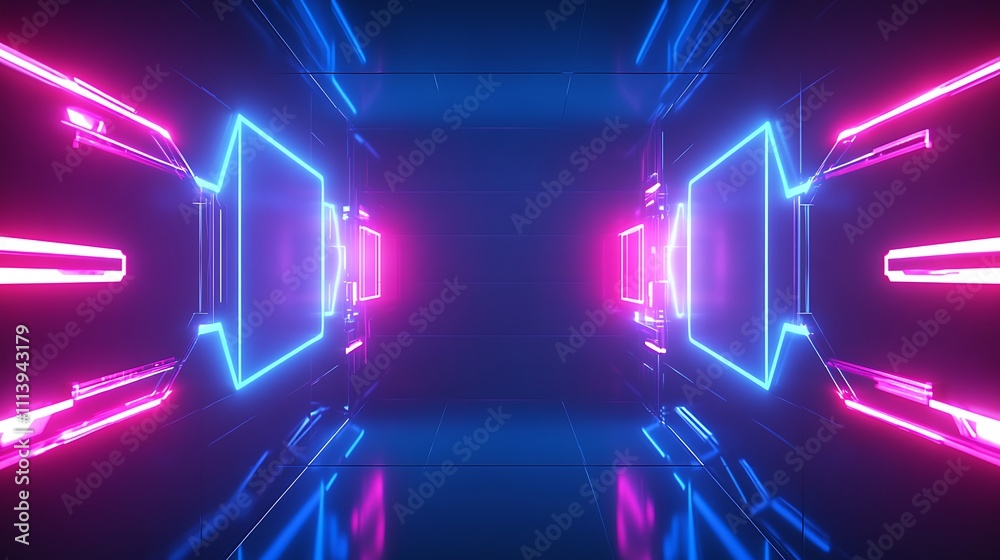 Fototapeta premium Futuristic Neon Corridor with Vibrant Blue and Pink Lights in a High-Tech Environment