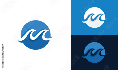 creative letter M ocean wave logo design vector graphic icon