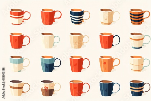 Wallpaper Mural Tea coffee vintage cup set vector illustration. Cartoon vintage teacup collection for english afternoon tea ceremony party or breakfast, retro flower, leaf, stripes hand drawn pattern on cup and mug
 Torontodigital.ca