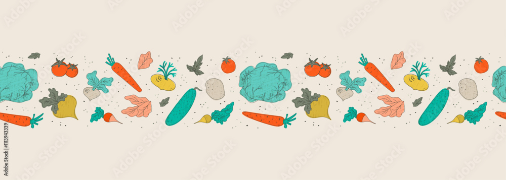 Obraz premium Colorful Vegetables Border Vector Pattern