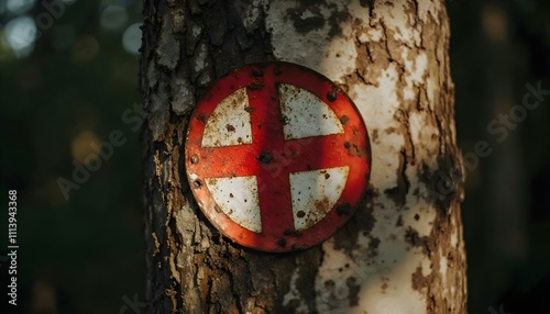 a red cross on a old wood create with ai