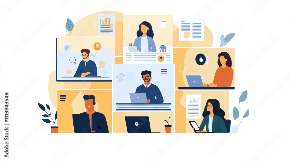 Diverse Team Collaborates Remotely Using Laptops and Technology Diverse Team Collaborates Remotely Using Laptops and Technology