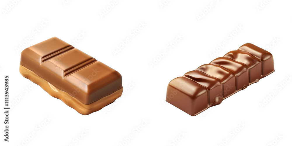 3d render caramel-filled chocolate bars isolated on transparent background Cartoon Illustration in plastic style 3d render caramel-filled chocolate bars isolated on transparent background Cartoon Illustration in plastic style
