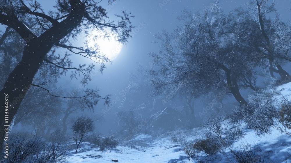 Fototapeta premium Magical winter forest branches heavy with snow