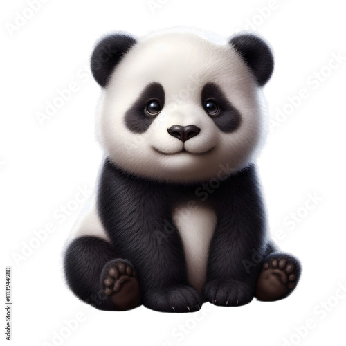 Realistic baby panda sitting isolated on transparent background.