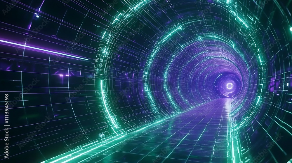Futuristic Neon Tunnel with Glowing Lines and High-Tech Design for Sci-Fi Background or Digital Art Project Futuristic Neon Tunnel with Glowing Lines and High-Tech Design for Sci-Fi Background or Digital Art Project