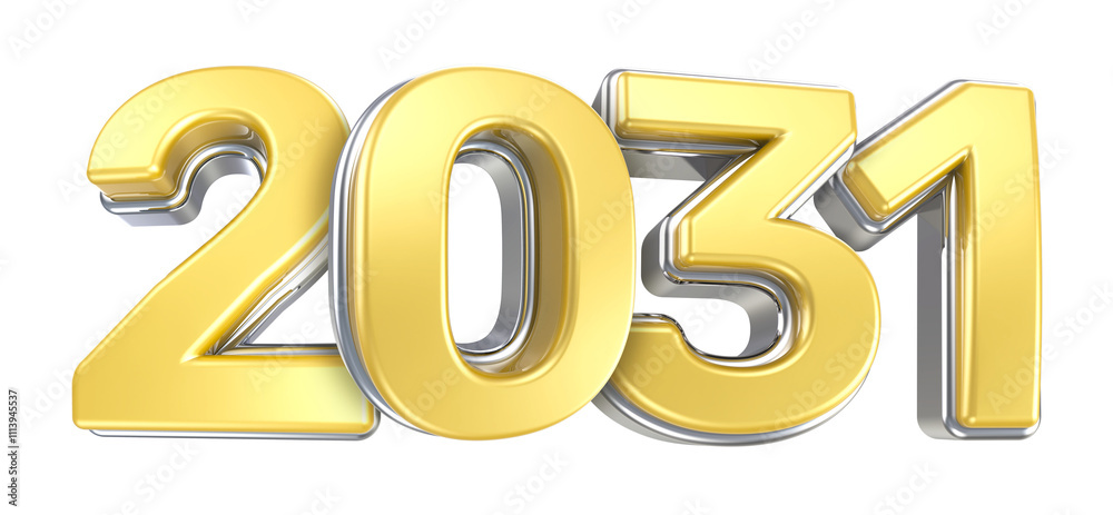 Happy New Year 2031 Silver With Yellow 3D Render Happy New Year 2031 Silver With Yellow 3D Render
