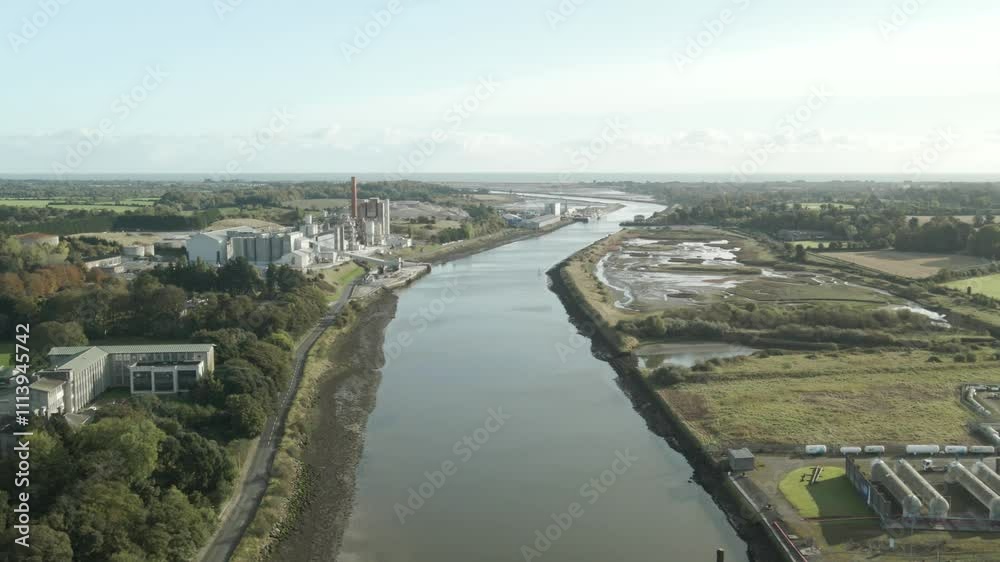 Aerial View Of River Boyne And Industrial Plant In Drogheda, Ireland. Aerial View Of River Boyne And Industrial Plant In Drogheda, Ireland.