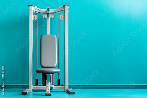 gym equipment with a turquoise green background