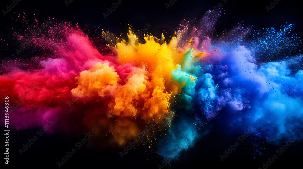 Vibrant multicolor powder burst on black background Vibrant multicolor powder burst on black background