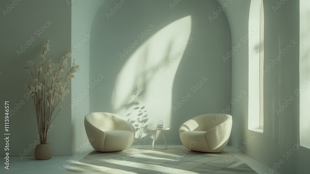 Serene Minimalist Living Room With Two Cream Chairs Serene Minimalist Living Room With Two Cream Chairs