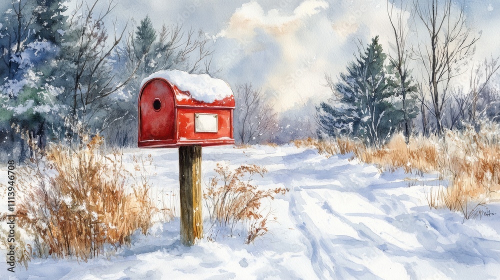 Naklejka premium Snowy Country Mailbox Scene