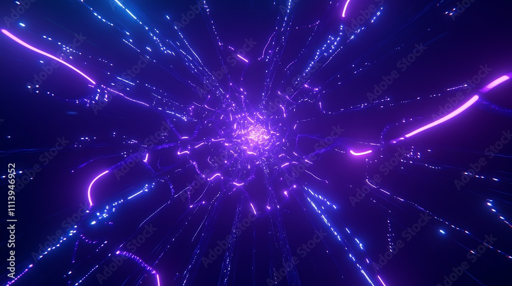 Fototapeta premium Stunning Abstract Cosmic Light Burst with Vibrant Blue and Purple Rays on a Dark Background