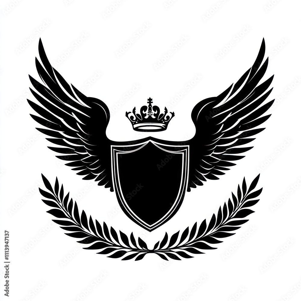 Obraz premium Black shield with wings and crown emblem.